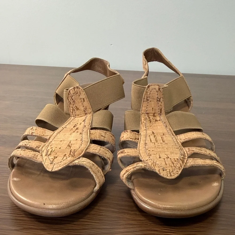 Munro American Cork Strappy Wedge Sandals Tan‎ Elastic 7M 78401